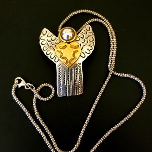 Silpada Sterling Silver & Brass Angel Pin / Pendant on Popcorn Necklace